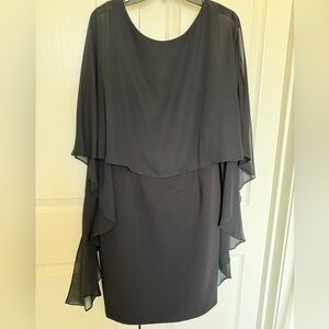 Adrianna Papell Black Layered Chiffon Overlay Long Sleeve Dress